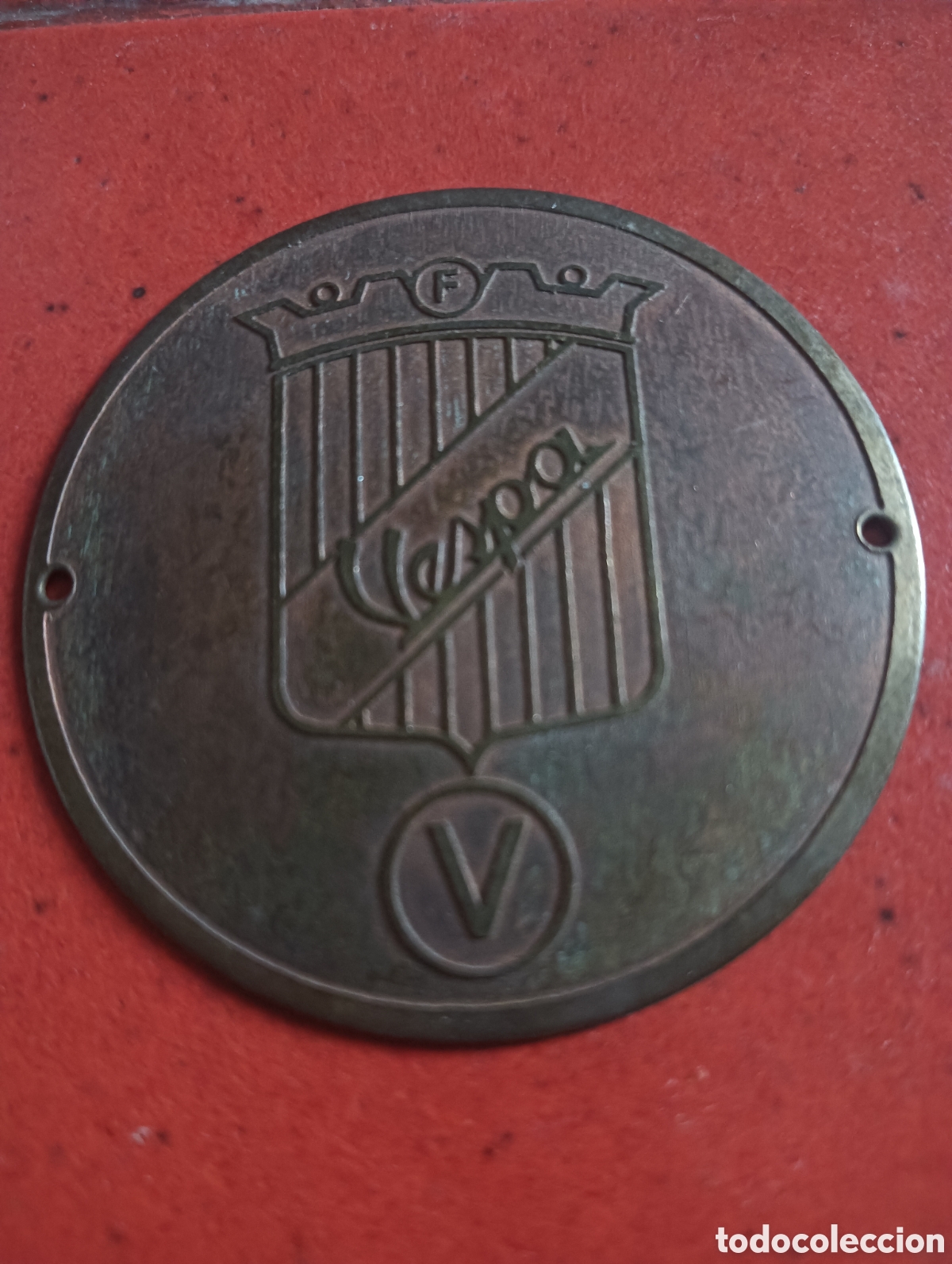 Carteles: Antigua chapa latonada VESPA
