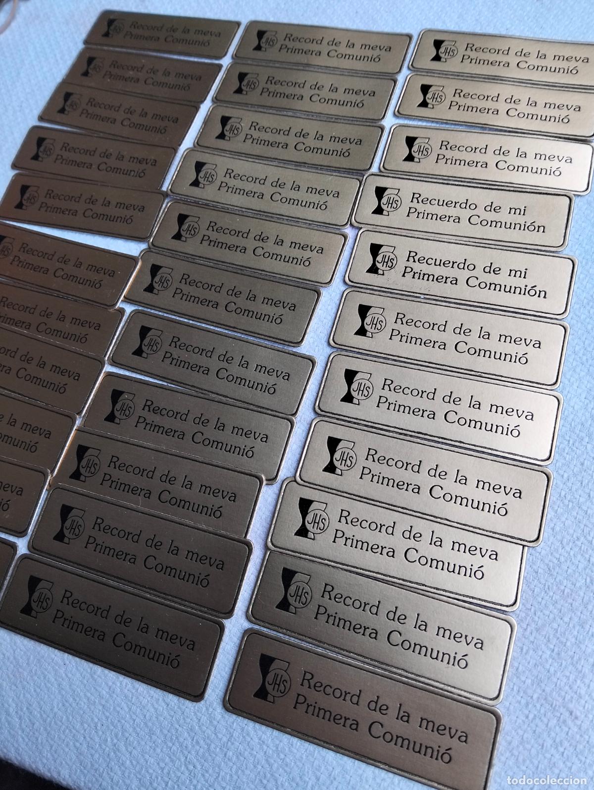 Carteles: Lote chapas placas color dorado record de la meva primera comuni&oacute; comuni&oacute;n catal&aacute;n jhs