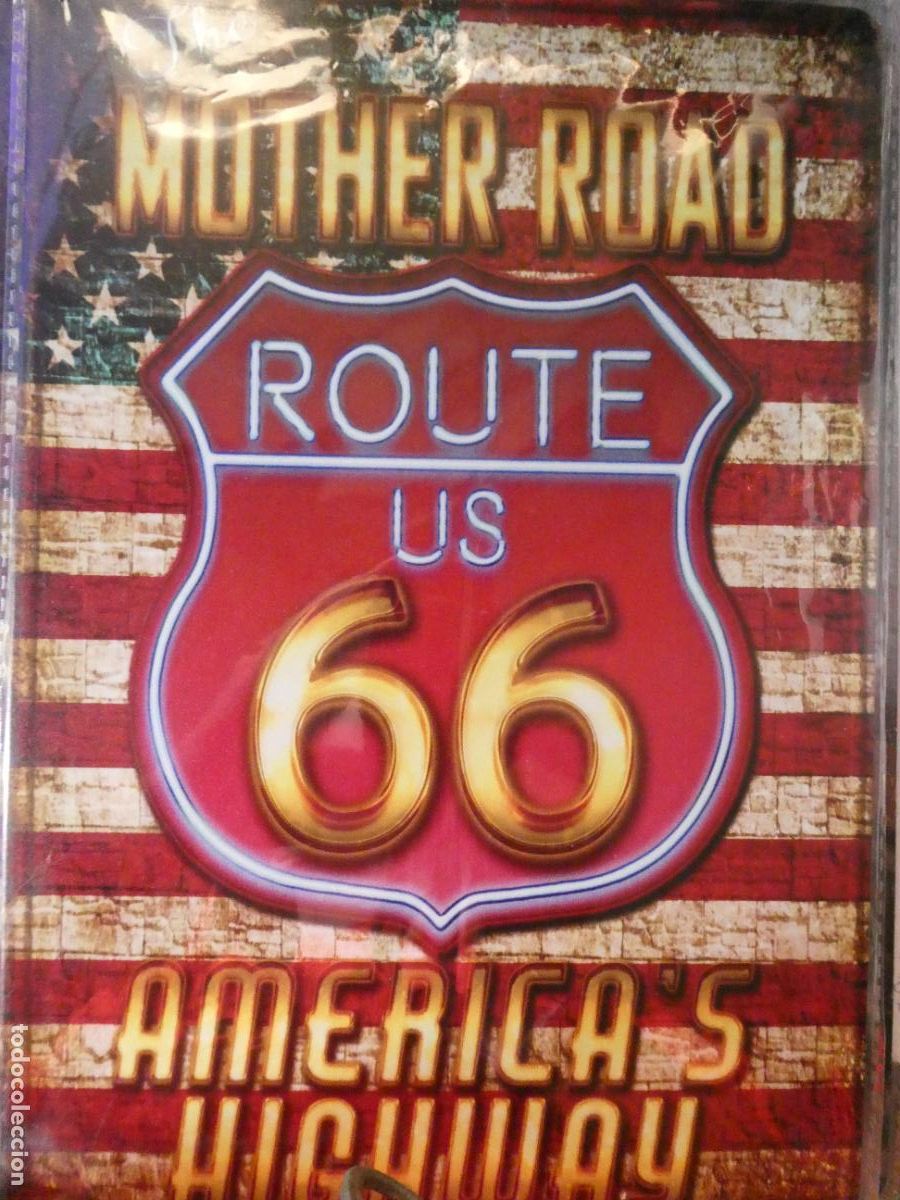 Carteles: CHAPA CARTEL MET&Aacute;LICO PUBLICITARIO. CARRETERA AUTOV&Iacute;A RUTA ROUTE 66 ESTADOS UNIDOS. 30X20CM 150 GR