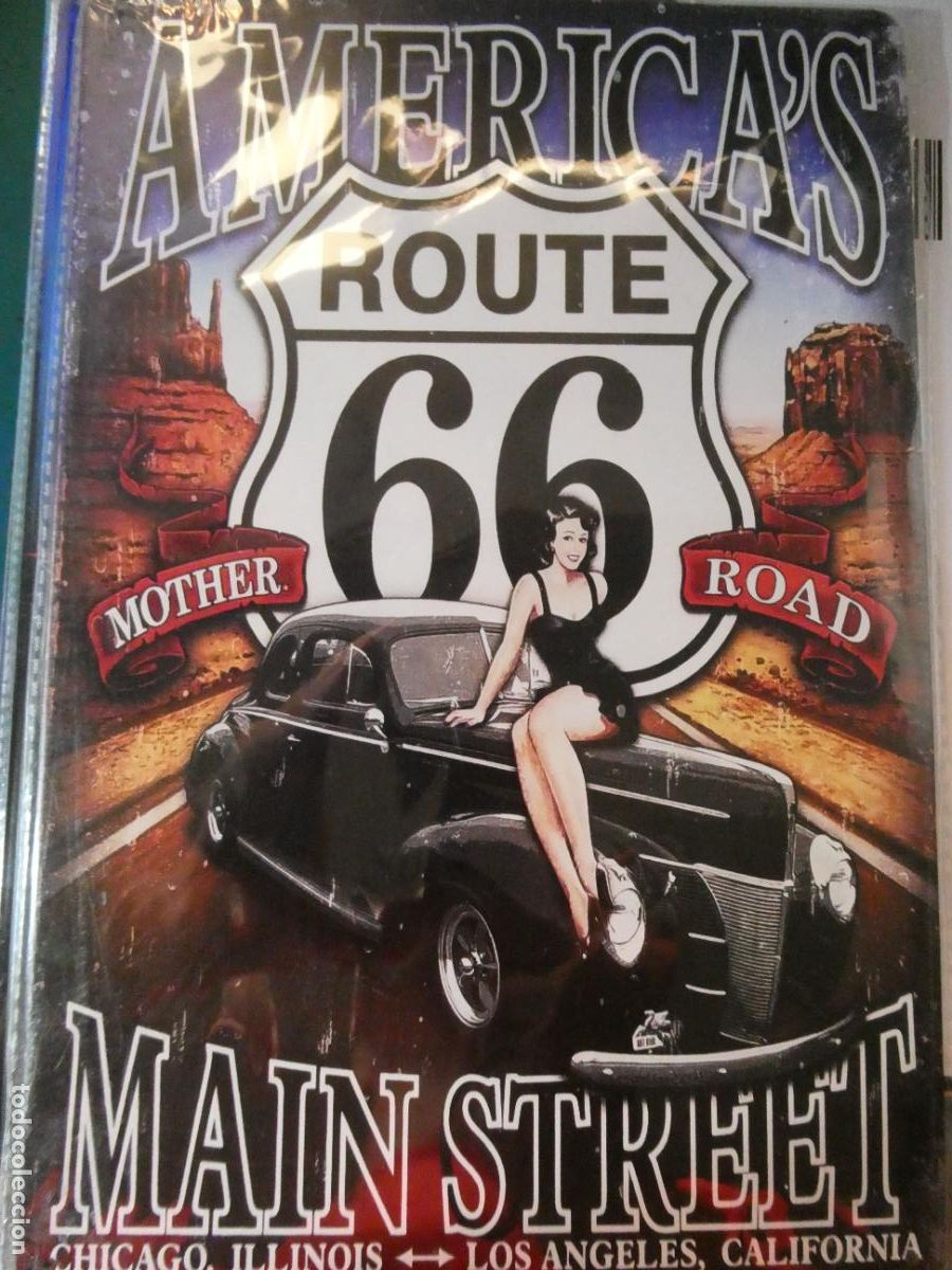 Carteles: CHAPA CARTEL MET&Aacute;LICO PUBLICITARIO. CARRETERA AUTOV&Iacute;A RUTA ROUTE 66 ESTADOS UNIDOS. 30X20CM 150 GR
