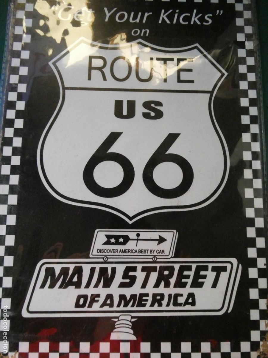 Carteles: CHAPA CARTEL MET&Aacute;LICO PUBLICITARIO. CARRETERA AUTOV&Iacute;A RUTA ROUTE 66 ESTADOS UNIDOS. 30X20CM 150 GR