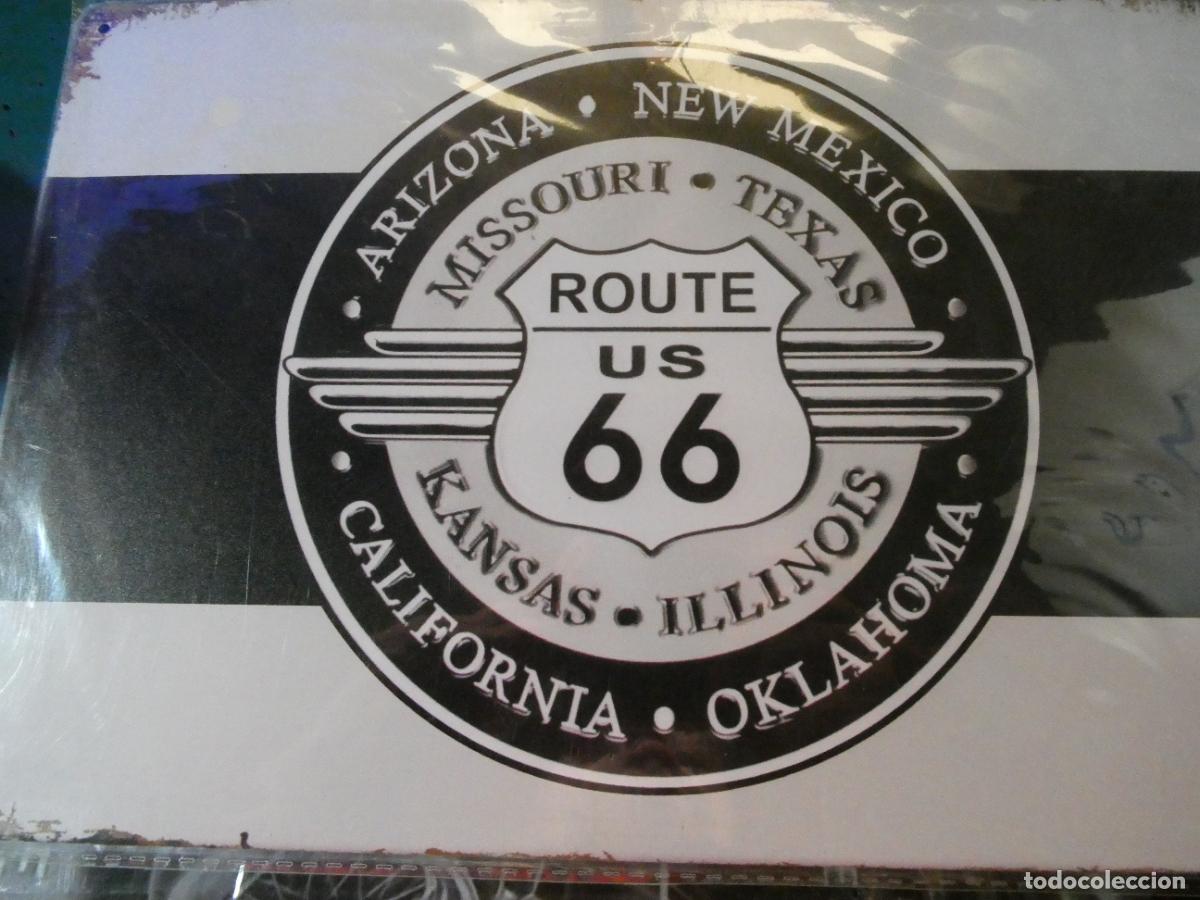 Carteles: CHAPA CARTEL MET&Aacute;LICO PUBLICITARIO. CARRETERA AUTOV&Iacute;A RUTA ROUTE 66 ESTADOS UNIDOS. 30X20CM 150 GR