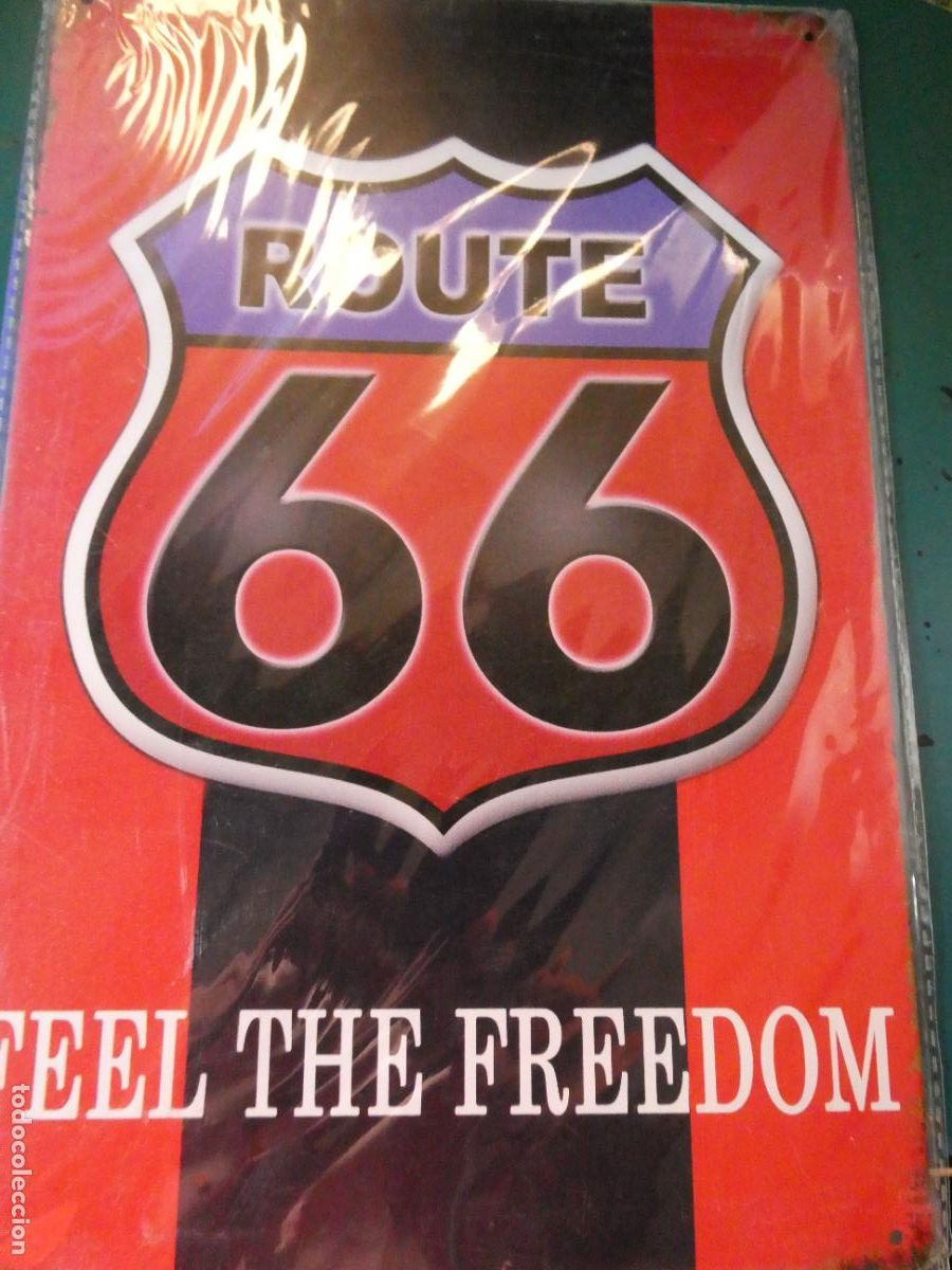 Carteles: CHAPA CARTEL MET&Aacute;LICO PUBLICITARIO. CARRETERA AUTOV&Iacute;A RUTA ROUTE 66 ESTADOS UNIDOS. 30X20CM 150 GR