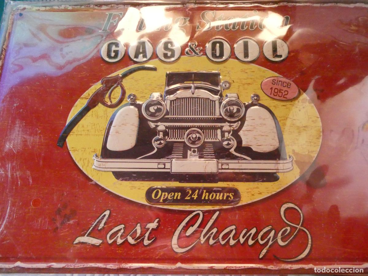 Carteles: CHAPA CARTEL MET&Aacute;LICO PUBLICITARIO. GASOLINERAS GAS OIL DESDE 1952 30X20CM 150 GR