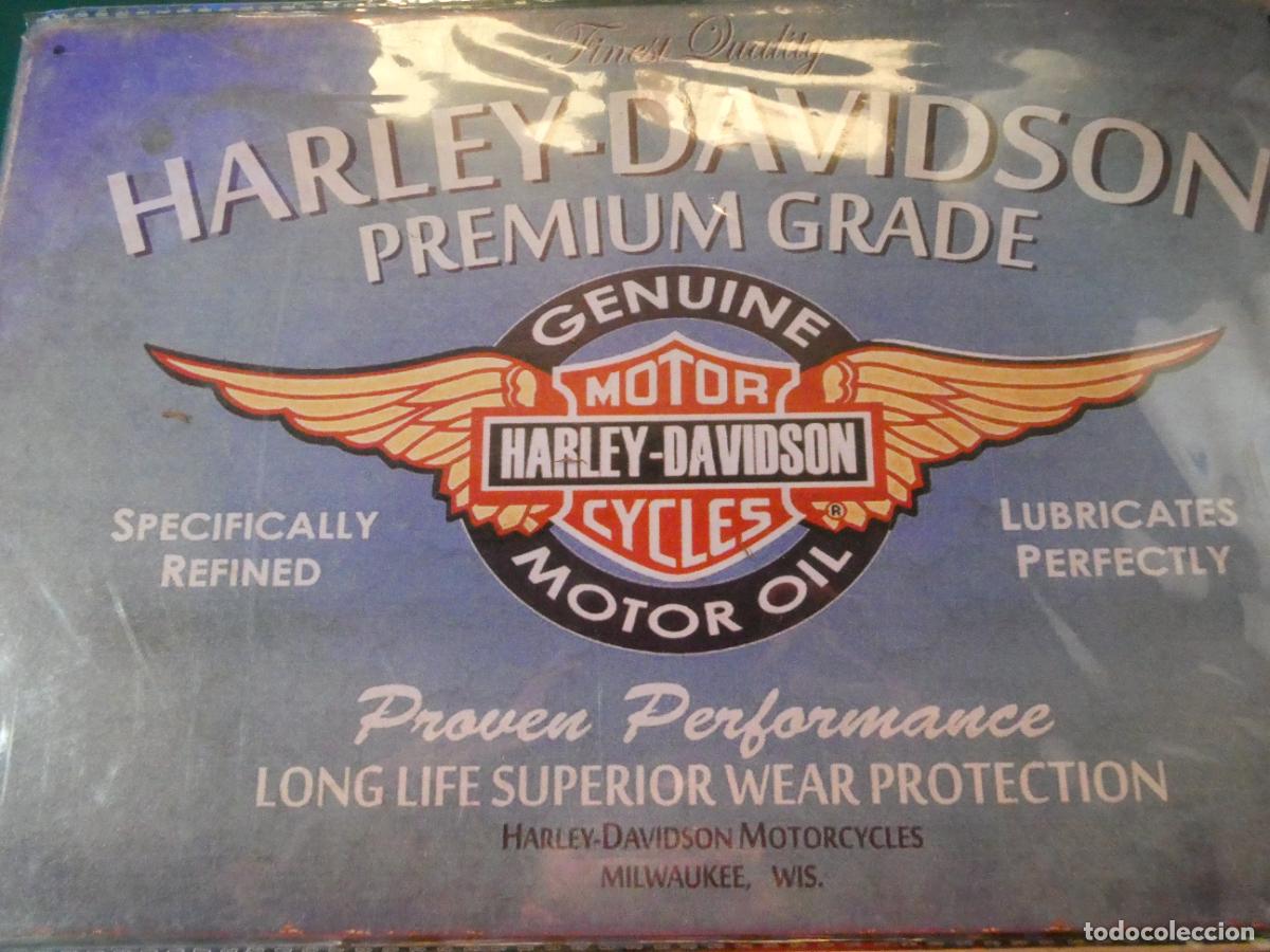 Carteles: CHAPA CARTEL MET&Aacute;LICO PUBLICITARIO. MOTOS HARLEY DAVIDSON LUBRICANTES ACEITES 30X20CM 150 GR