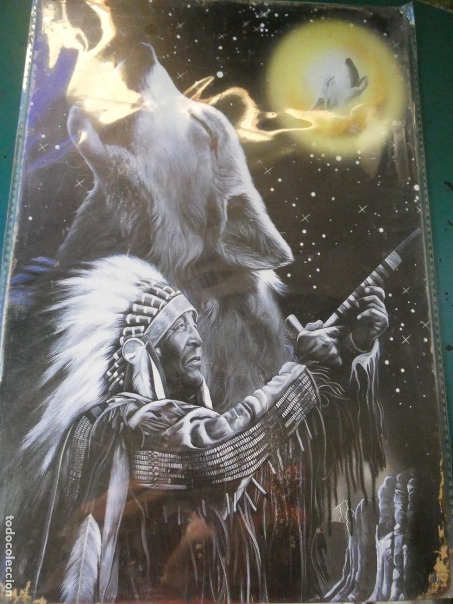 Carteles: CHAPA CARTEL MET&Aacute;LICO PUBLICITARIO. INDIOS AMERICANOS AULLIDO DEL LOBO 30X20CM 150 GR