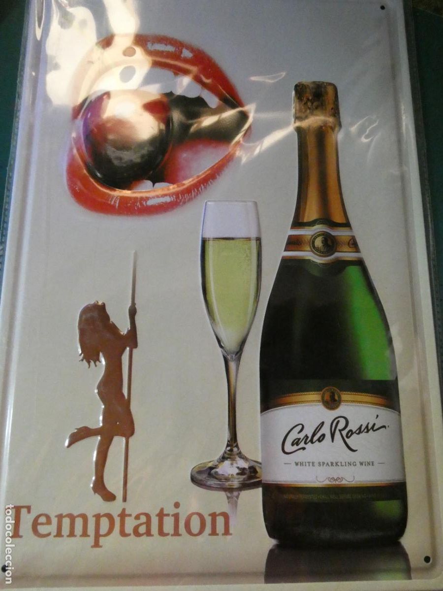 Carteles: CHAPA CARTEL MET&Aacute;LICO PUBLICITARIO. VINO ESPUMOSO CARLO ROSSI MUJER POLE DANCE 30X20CM 150 GR