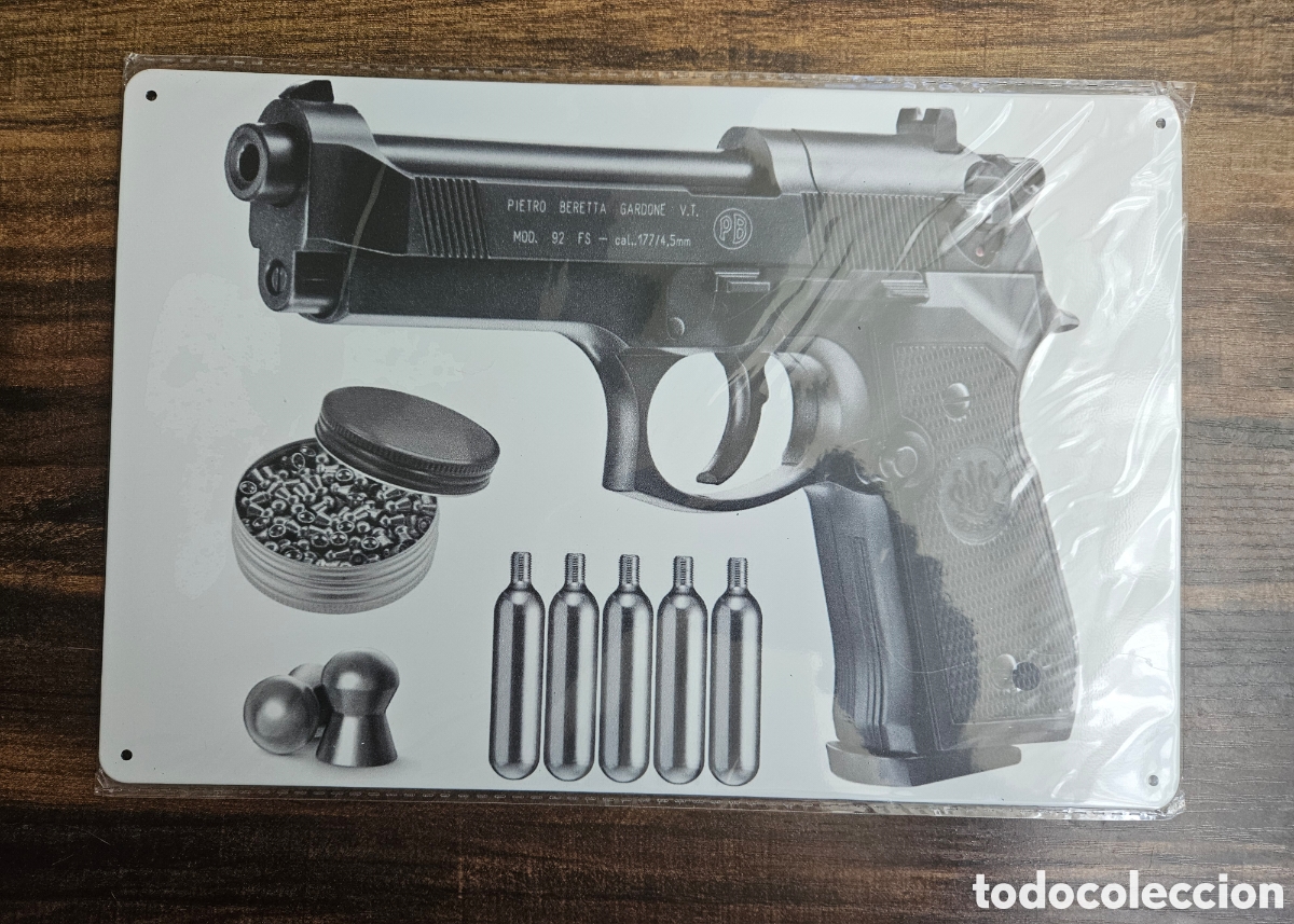 Carteles: Cartel Chapa Met&aacute;lica Pietro Beretta Mod. 92 FS - Decoraci&oacute;n Vintage | &iexcl;ENV&Iacute;O GRATIS Y OFERTAS