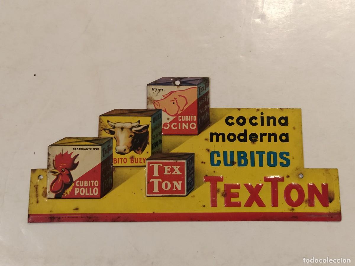 Carteles: CUBITOS TEXTON - CUBITOS DE CALDO - CHAPA ANTIGUA ORIGINAL - G. DE ANDREIS BADALONA -VER FOTOS