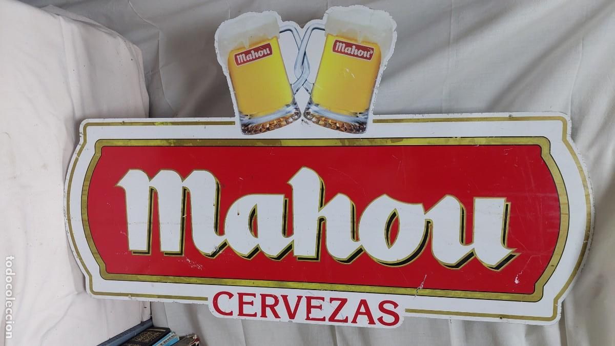 Carteles: Antiguo cartel chapa cervezas Mahou