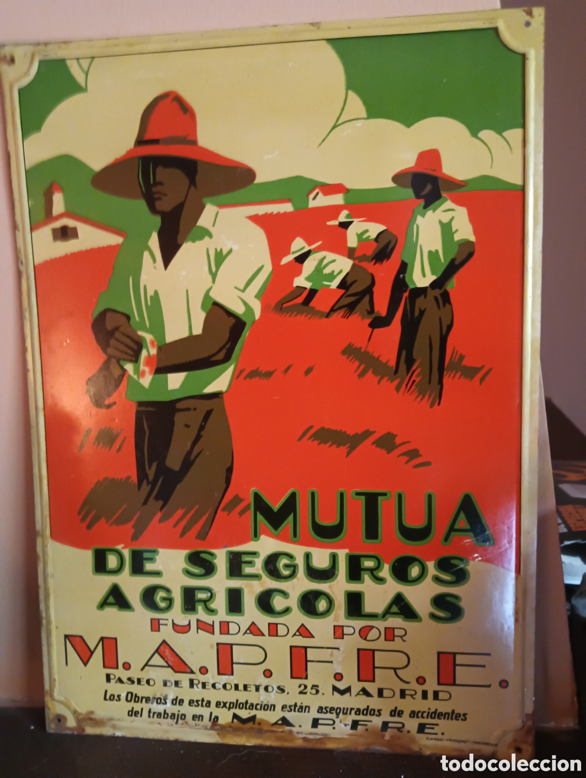 Carteles: Cartel de chapa litografiado mutua de seguros agr&iacute;colas