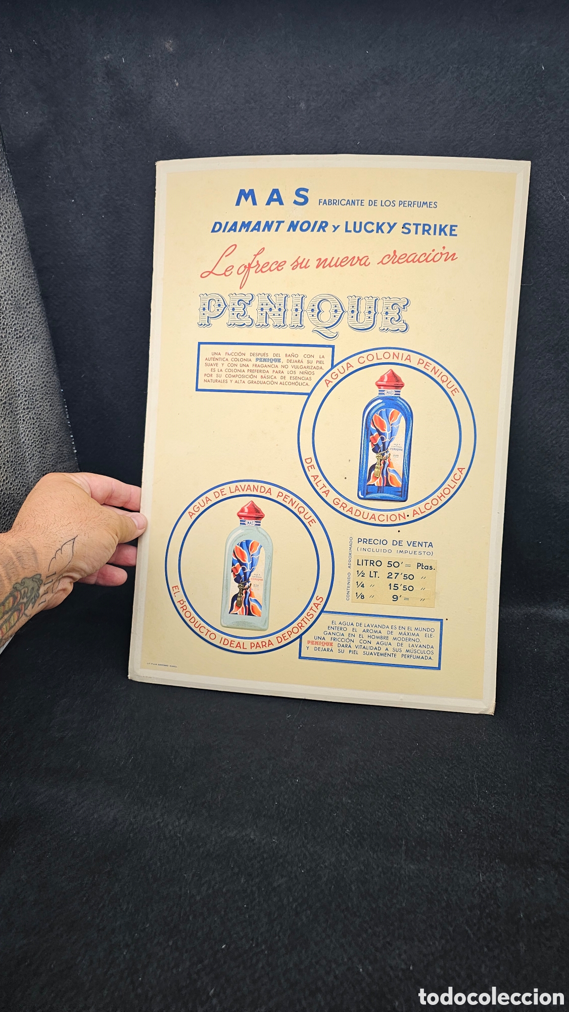 Carteles: Antiguo cartel de cart&oacute;n piedra publicidad de colonia d&eacute;cada de los 30/40