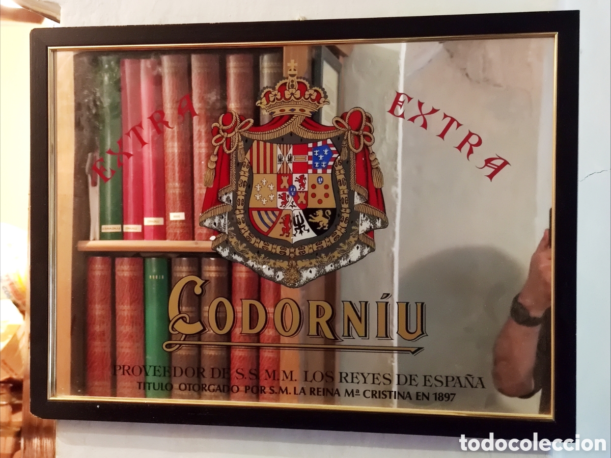 Carteles: Cuadro espejo cava Codorn&iacute;u Extra 1897 - marco negro filete dorado
