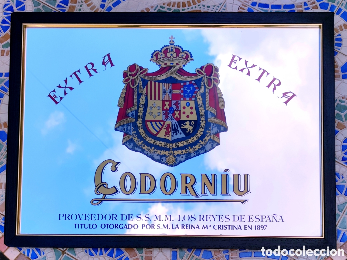 Carteles: Cuadro espejo cava Codorn&iacute;u Extra 1897 - marco negro filete dorado