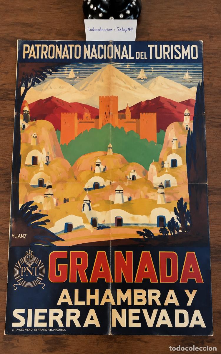 Carteles: Antiguo Cartel Turismo 1929 Granada - Alhambra y Sierra Nevada - H. Lanz - PNT