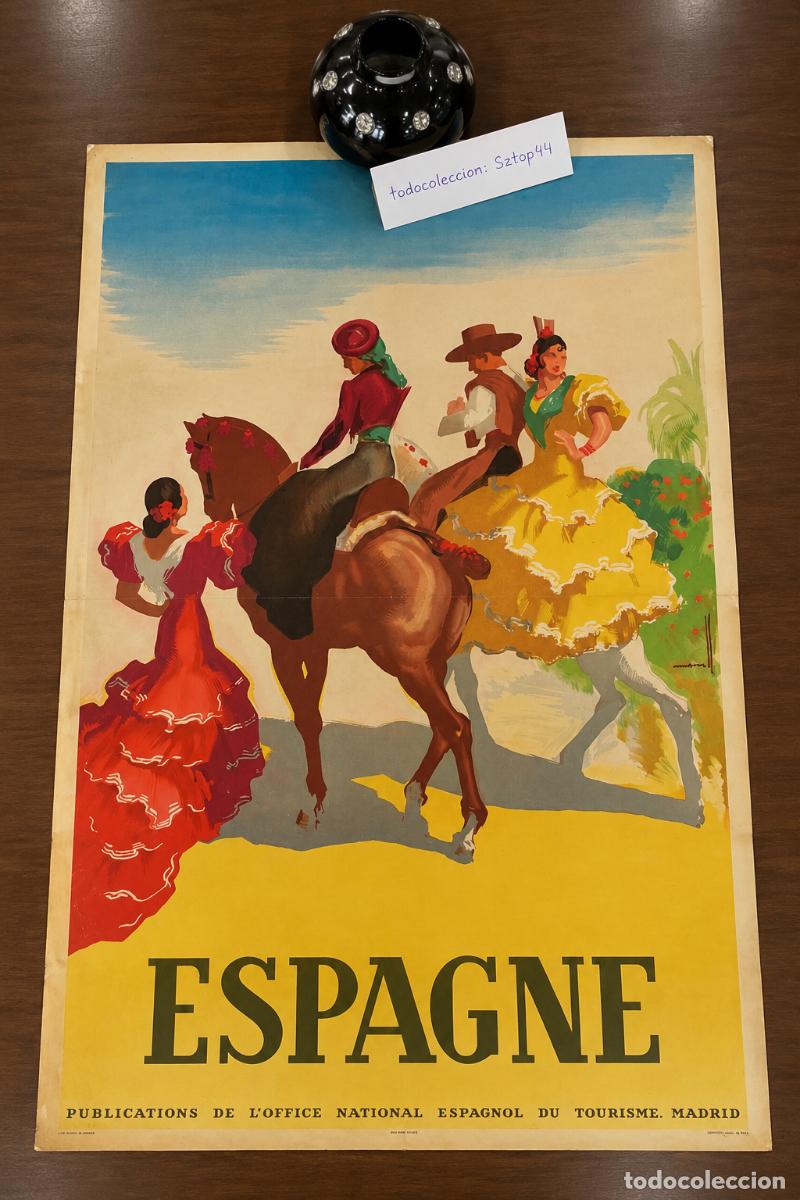 Carteles: Antiguo Cartel Turismo 1948 Espagne - Caballistas y Trajes de Flamenca - Josep Morell