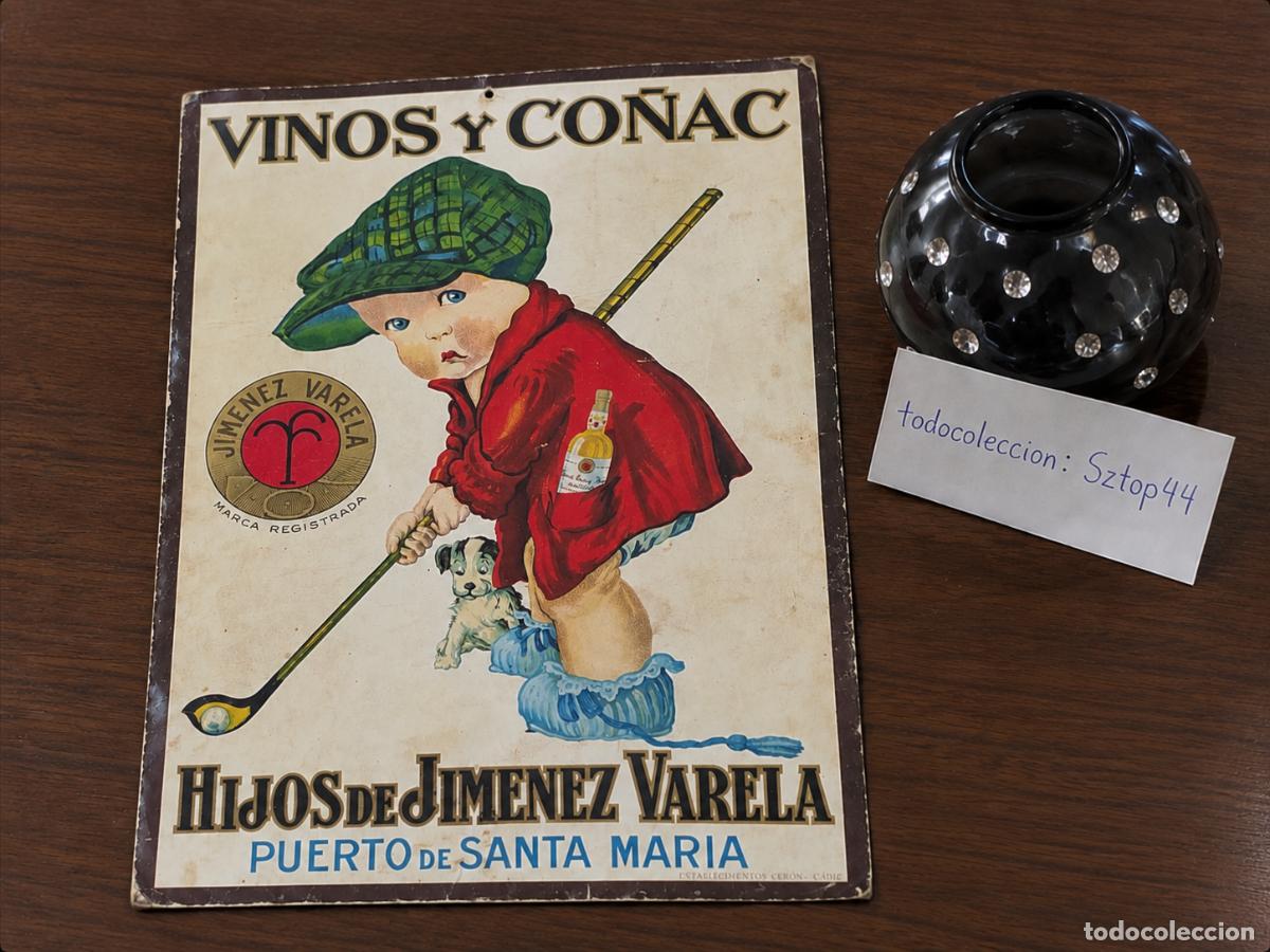 Carteles: Antiguo Cartel de Cart&oacute;n c. 1920 - Vinos y Co&ntilde;ac Hijos de Jim&eacute;nez Varela - Cer&oacute;n C&aacute;diz
