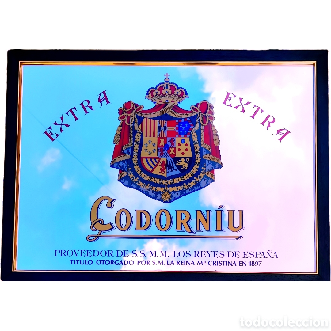 Plakate: Cuadro espejo cava Codorn&iacute;u Extra 1897 - marco negro filete dorado