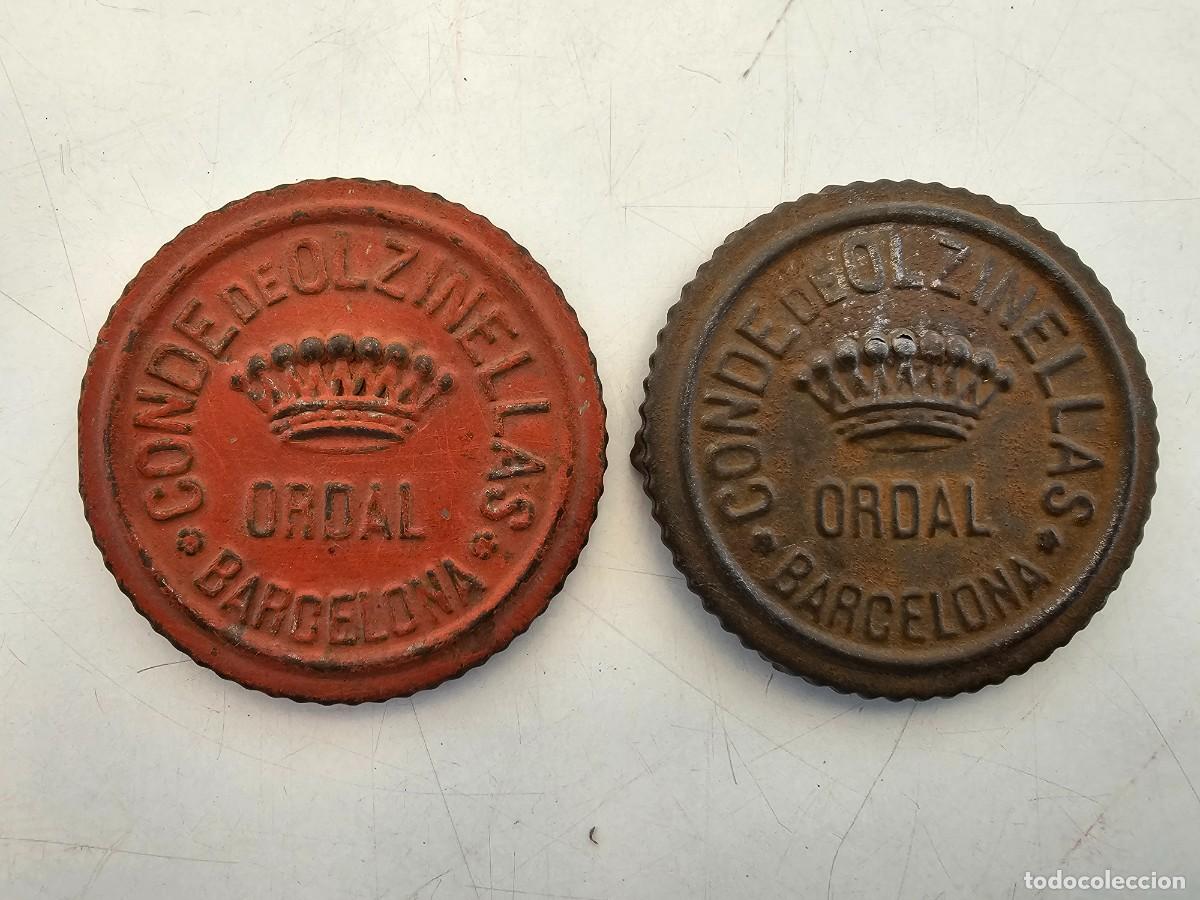 Carteles: CHAPA METALICA PARA PRECINTO CAJAS DEL CONDE OLZINELLAS, (ORDAL), (6 CM. DIAMETRO)