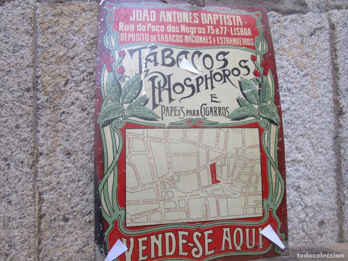 Plakate: CHAPA MODERNISTA LITOGRAFIADA A&Ntilde;OS 20 - TABACO FOSFOROS Y PAPEL FUMAR - PORTUGAL LISBOA 33X48CM +