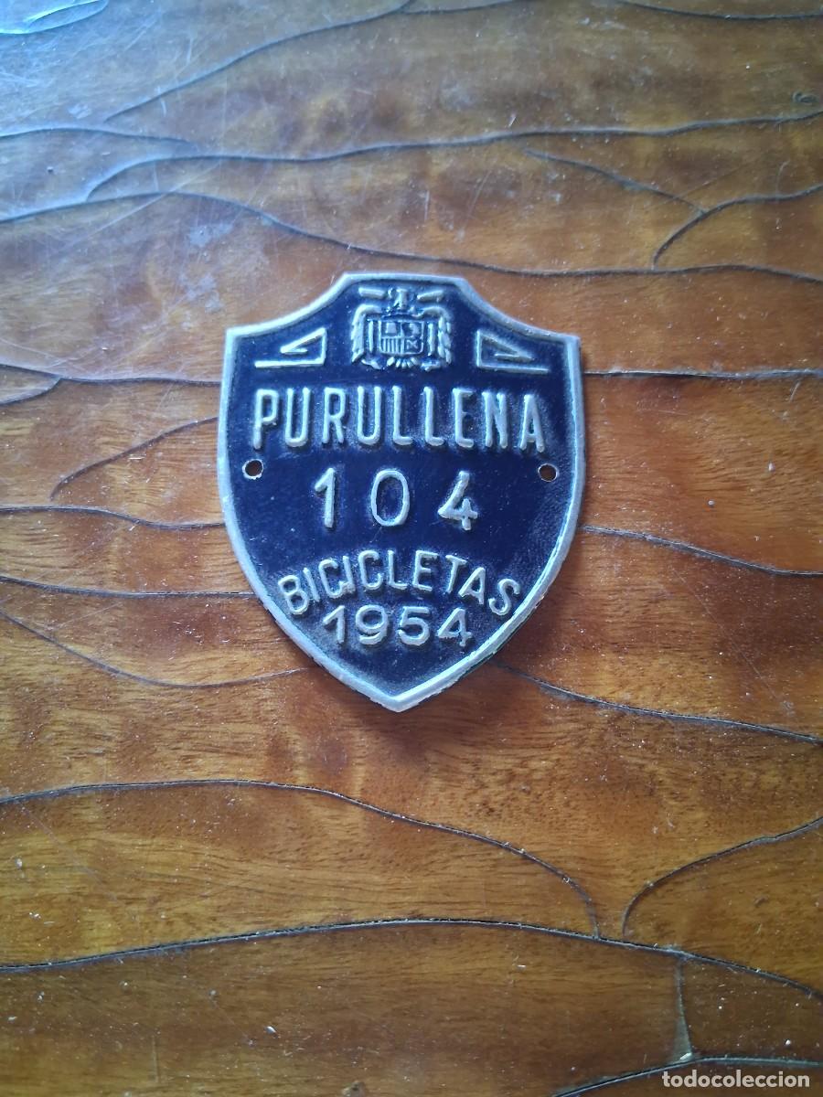 Carteles: Matricula placa para bicicleta de Purullena Granada a&ntilde;o 1954 chapa N&deg; 104 ciclismo