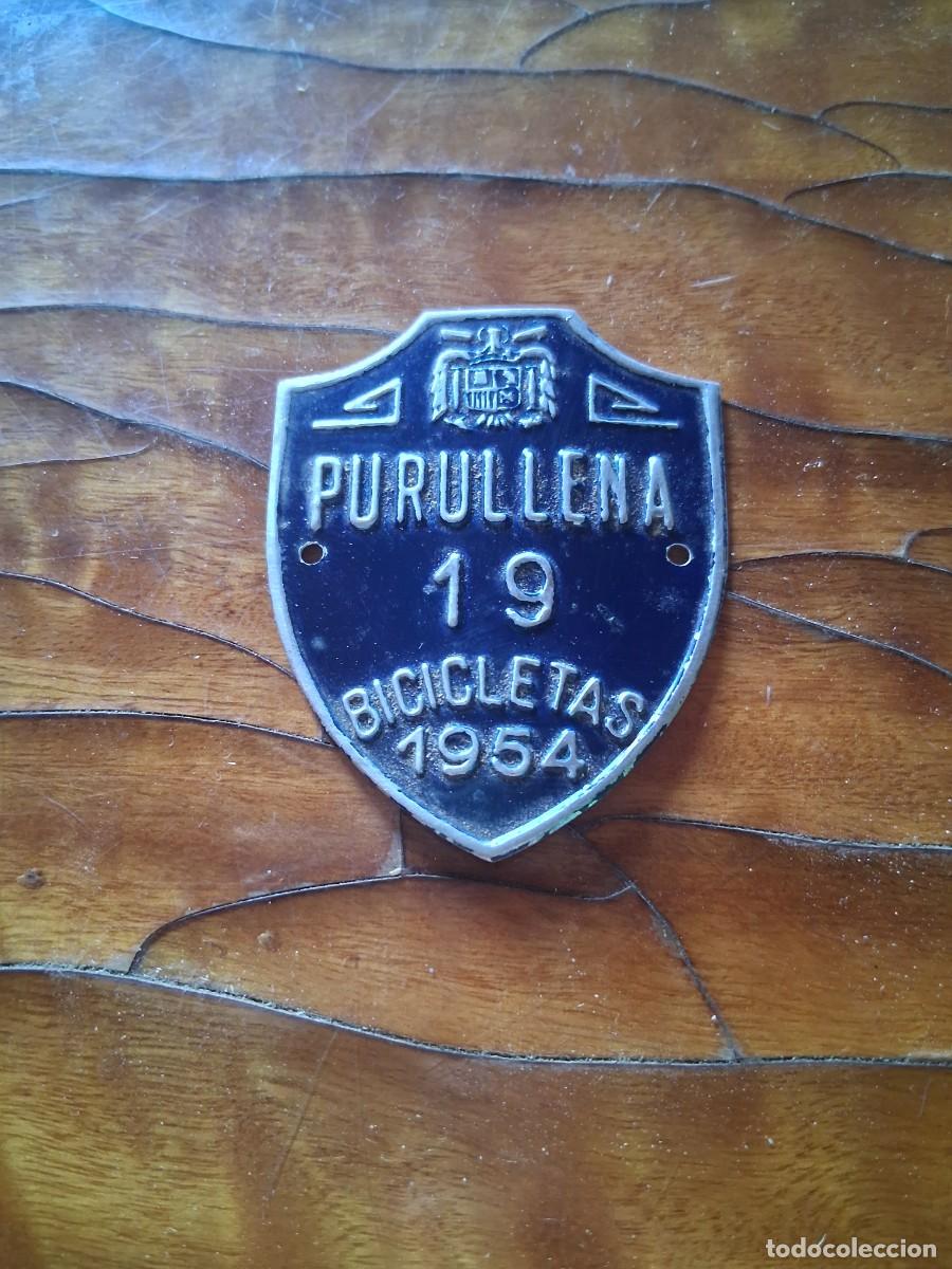 Carteles: Matricula placa para bicicleta Purullena Granada a&ntilde;o 1954 chapa N&deg; 19 impuesto circulaci&oacute;n rodaje
