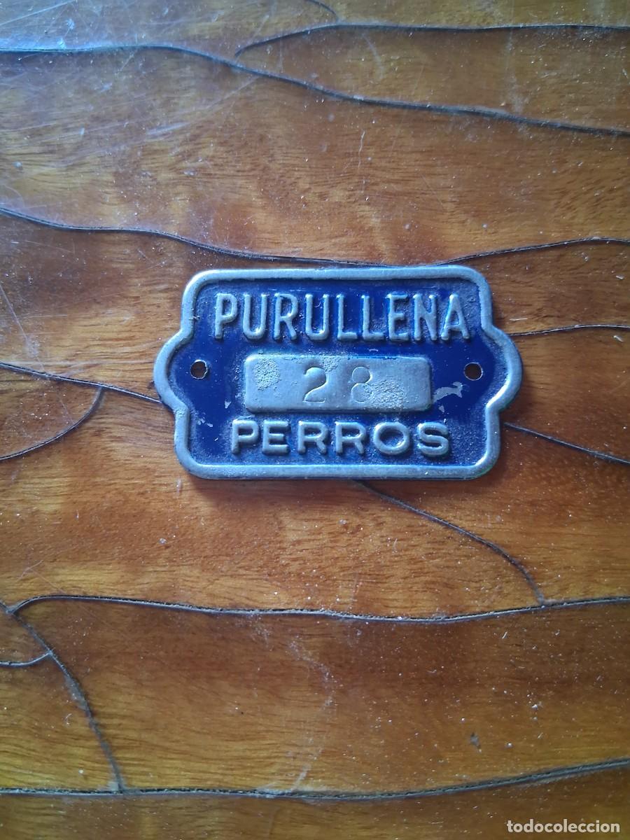 Carteles: Placa para collar perros Purullena Granada N&deg; 28 chapa de licencia impuesto municipal