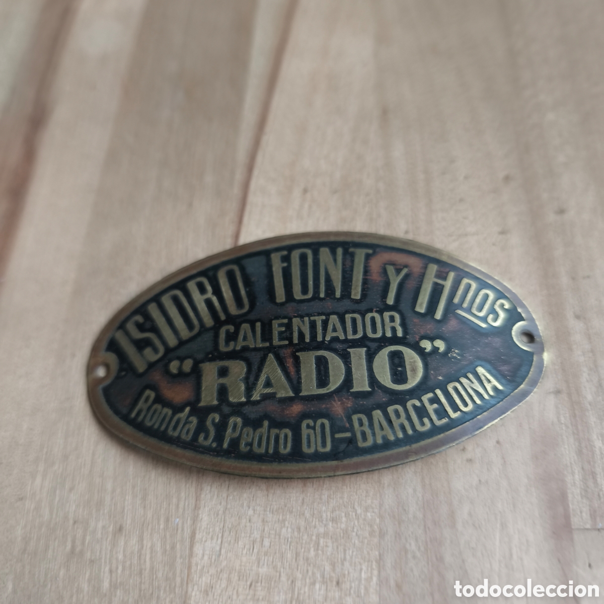 Carteles: Antigua placa metalica calentador Radio