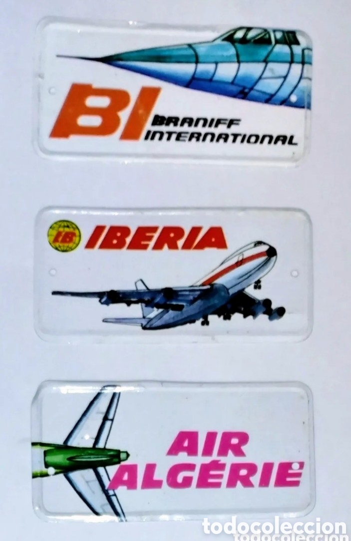 Plakate: 3 antiguas PLACAS de AEROL&Iacute;NEAS INTERNACIONALES de BIMBO a&ntilde;os 70 EN BUEN ESTADO muy bien conservadas