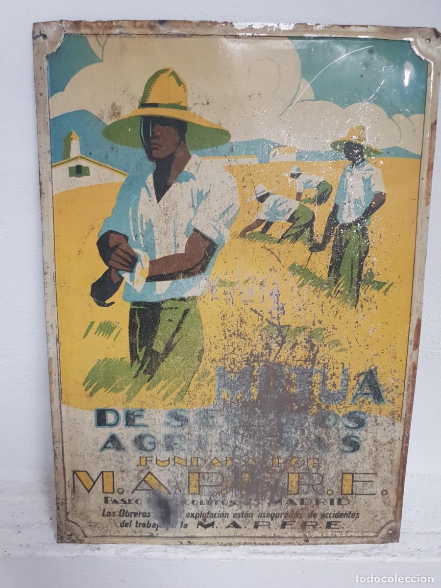 Carteles: Cartel chapa mutua de seguros agricolas Mapfre