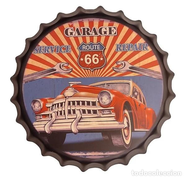 Affiches: NUEVO LETRERO REPRODUCCION / CHAPA METALICA GARAGE SERVICE REPAIR RUTA 66 USA - GRANDE 45 x 45 cms
