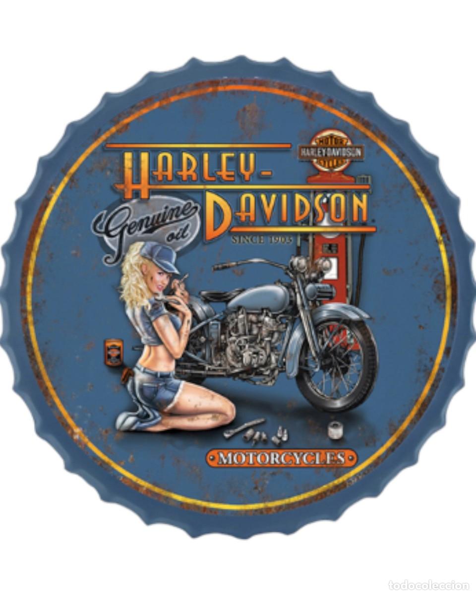 Affiches: NUEVO LETRERO REPRODUCCION / CHAPA METALICA HARLEY DAVIDSON MOTORCYCLES USA - GRANDE 35 x 35 cms