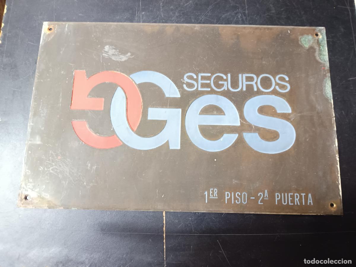 Cartazes: PLACA METALICA BRONCE PUBLICIDAD SEGUROS GES, 30X24 CM