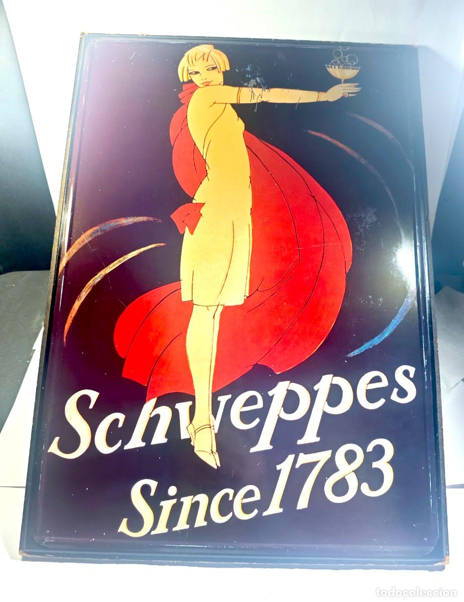 Affiches: LOTE 4 CARTELES PUBLICITARIOS SCHWEPPES &ndash; Vintage a&ntilde;os 80/90 &ndash; Estilo Art D&eacute;co &ndash; Publicidad antigua