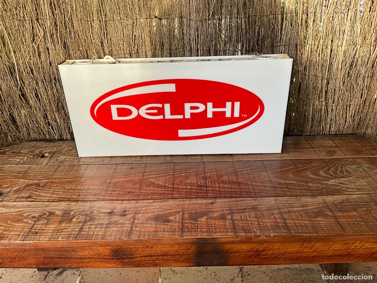 Carteles: RARO CARTEL LUMINOSO DELPHI - SECTOR DE AUTOMOCI&Oacute;N-TALLERES MEC&Aacute;NICOS - ORIGINAL DE &Eacute;POCA - FUNCIONA