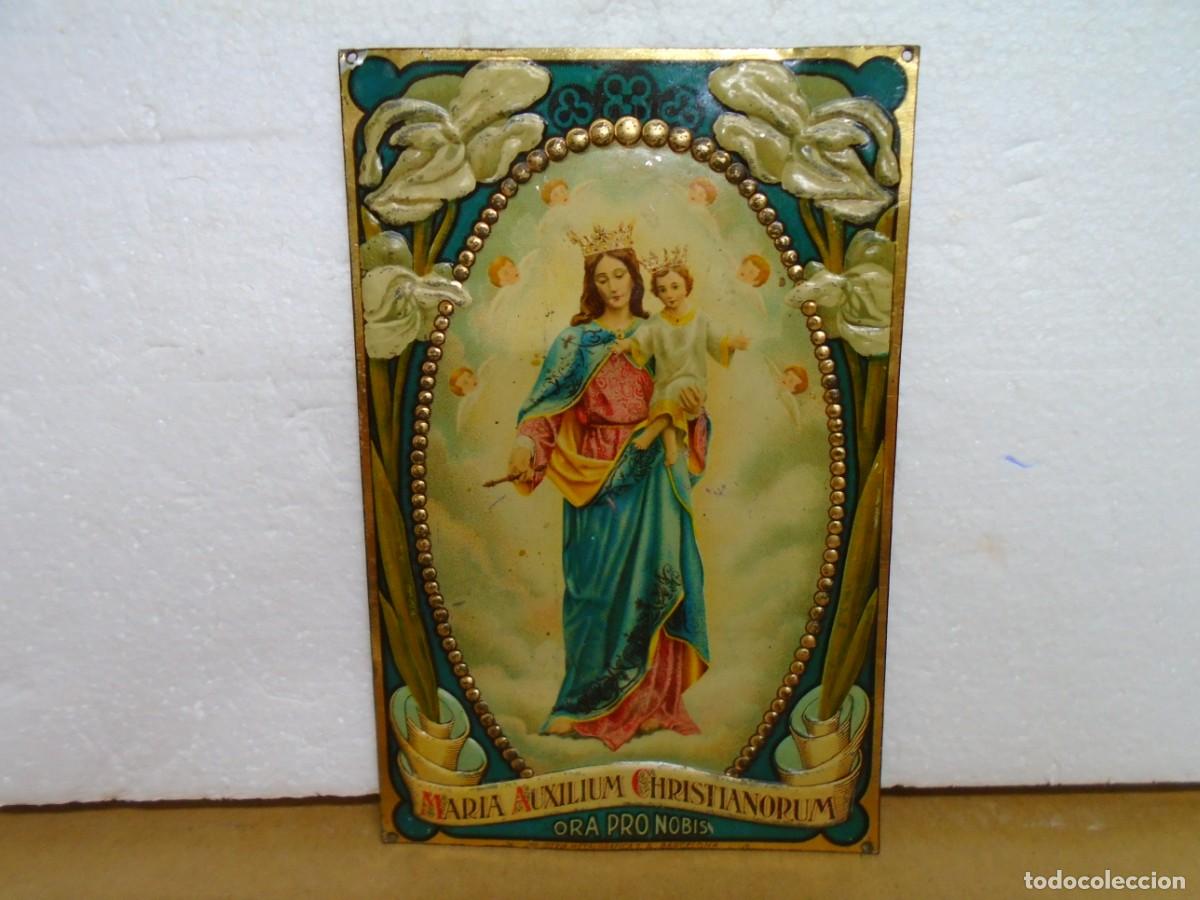 Carteles: MAGNIFICA CHAPA LITOGRAFIADA DE MARIA AUXILIADORA,EPOCA MODERNISTA,1&ordm;XX.CON RELIEVES.