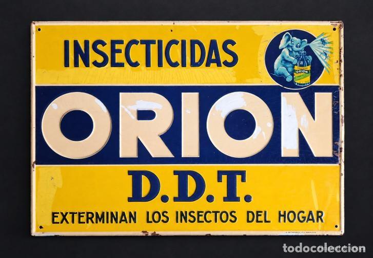Carteles: (PUB-261001)PLACA DE PUBLICIDAD INSECTICIDAS ORION DDT G. DE ANDREIS M. E. BADALONA BARCELONA