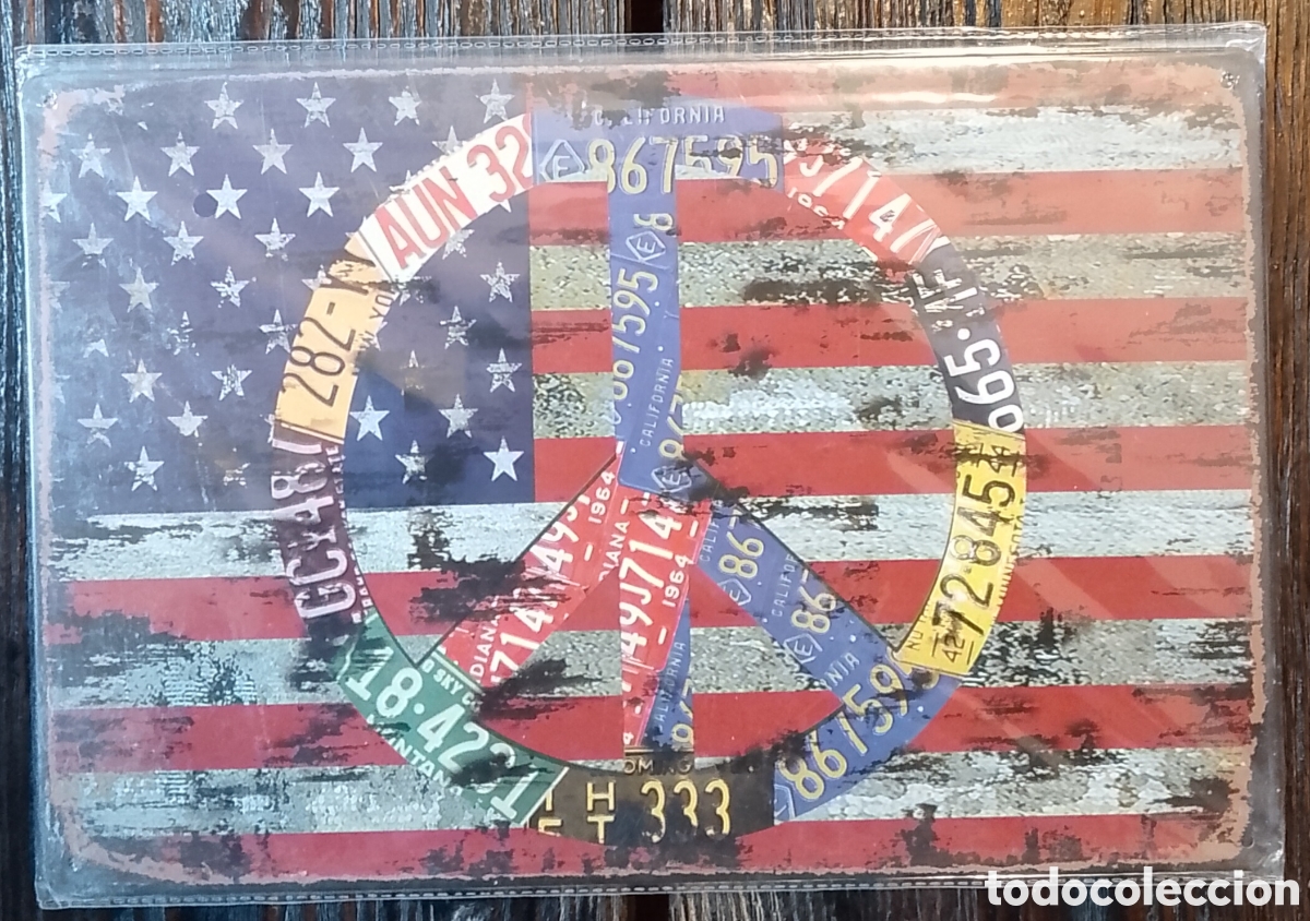 Carteles: Placa De Metal Vintage Bandera Americana S&iacute;mbolo Paz Decoraci&oacute;n