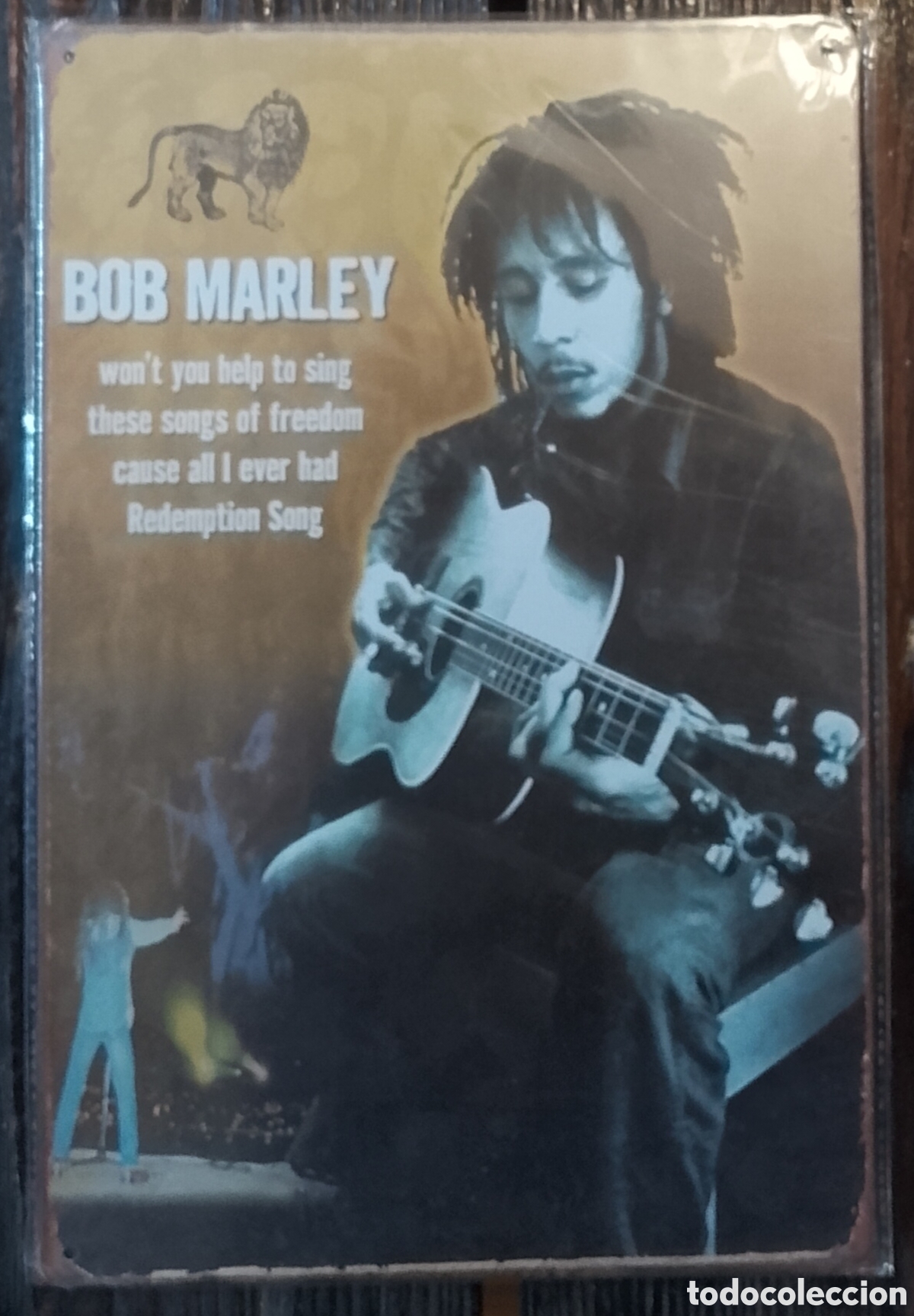 Carteles: Cartel Met&aacute;lico Bob Marley - Letra Redemption Song (Vintage / Retro)