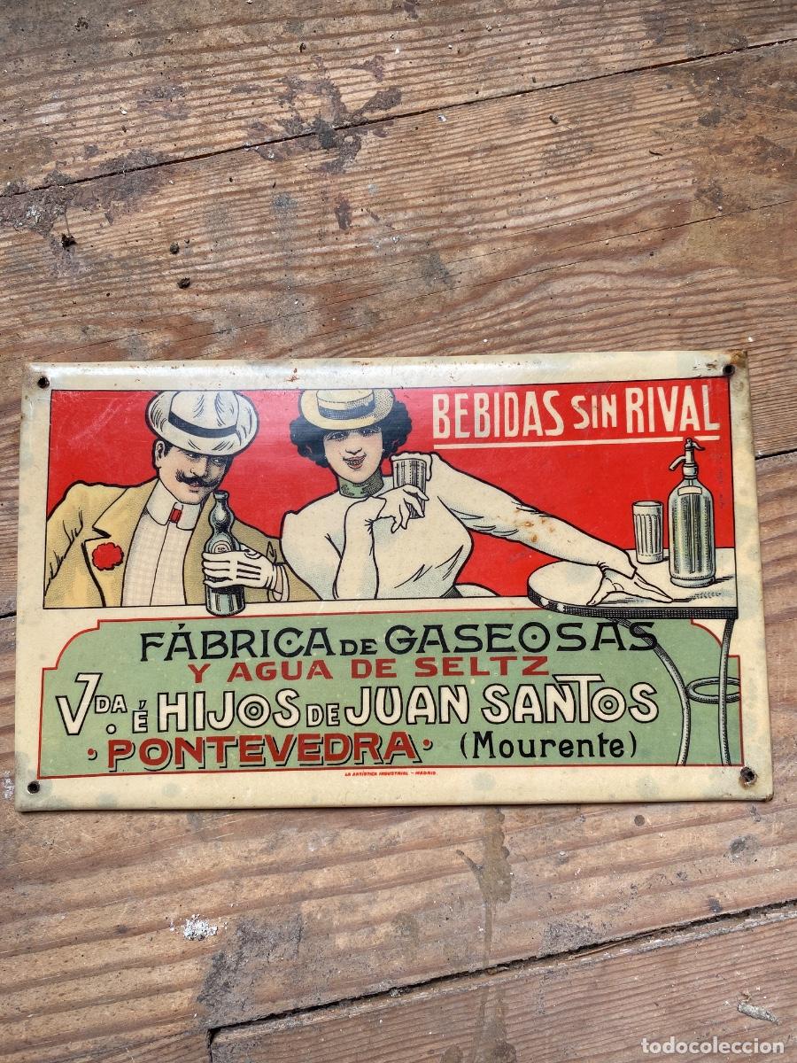 Carteles: Pontevedra. Chapa publicitaria gaseosas Juan Santos