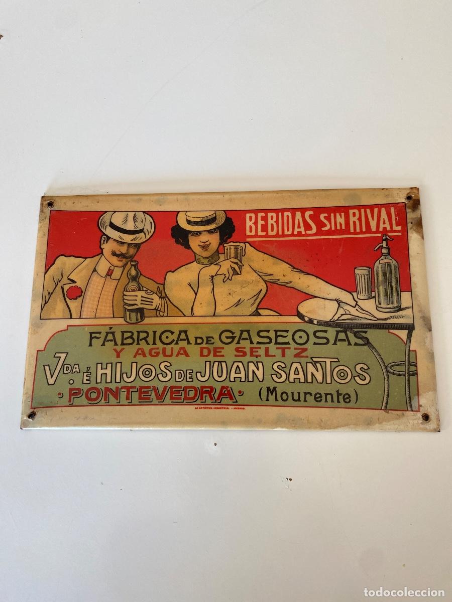 Carteles: Pontevedra. Chapa publicitaria gaseosas Juan Santos