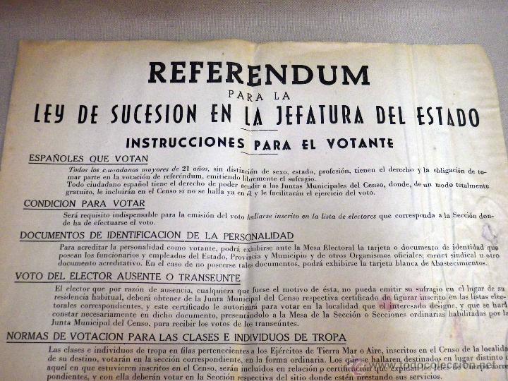 CARTEL POLITICO, REFERENDUM, LEY SUCESION EN LA JEFATURA DEL ESTADO, INSTRUCCIONES, 1947 (Coleccionismo - Carteles gran Formato - Carteles Políticos)