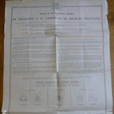 Carteles Políticos: CARTEL SEGUNDA REPUBLICA 1936 EXTRACTO DISPOSICIONES OFICIALES INDUSTRIA Y COMERCIO METALES PRECIOSO