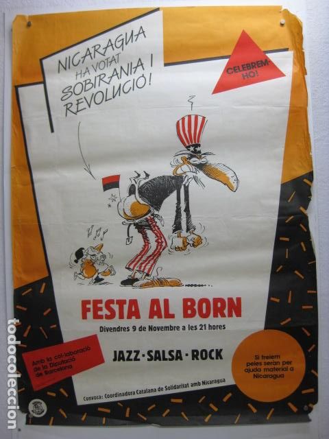 Affiches Politiques: cartel politico festa al born nicaragua ha votat sobirania 9 nov. cord cat solidaritat nicaragua