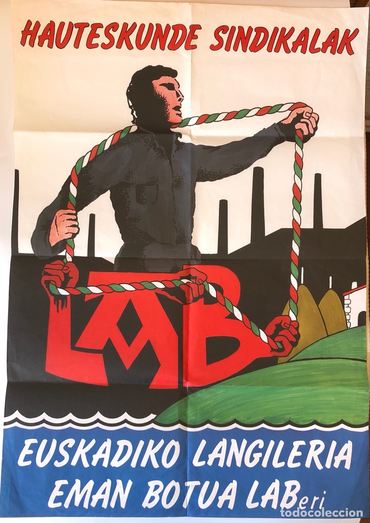 Affiches Politiques: CARTEL POLITICO SINDICATO LAB EUSKADI HAUTESKUNDE SINDIKALAK EUSKADIKO LANGILERIA 1986 ABERTZALE