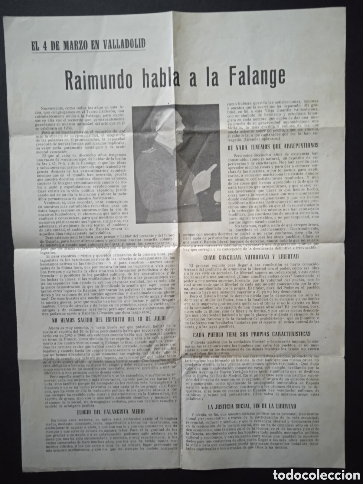 Affissi Politici: RAIMUNDO HABLA A LA FALANGE. VALLADOLID 4 DE MARZO DE 1952