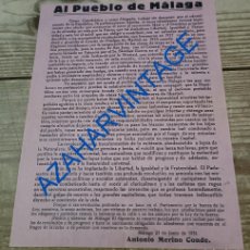 Carteles Políticos: MALAGA, AÑOS 30, II REPUBLICA, CARTEL POLITICO, ANTONIO MERINO CONDE, RARO, 16X21 CMS