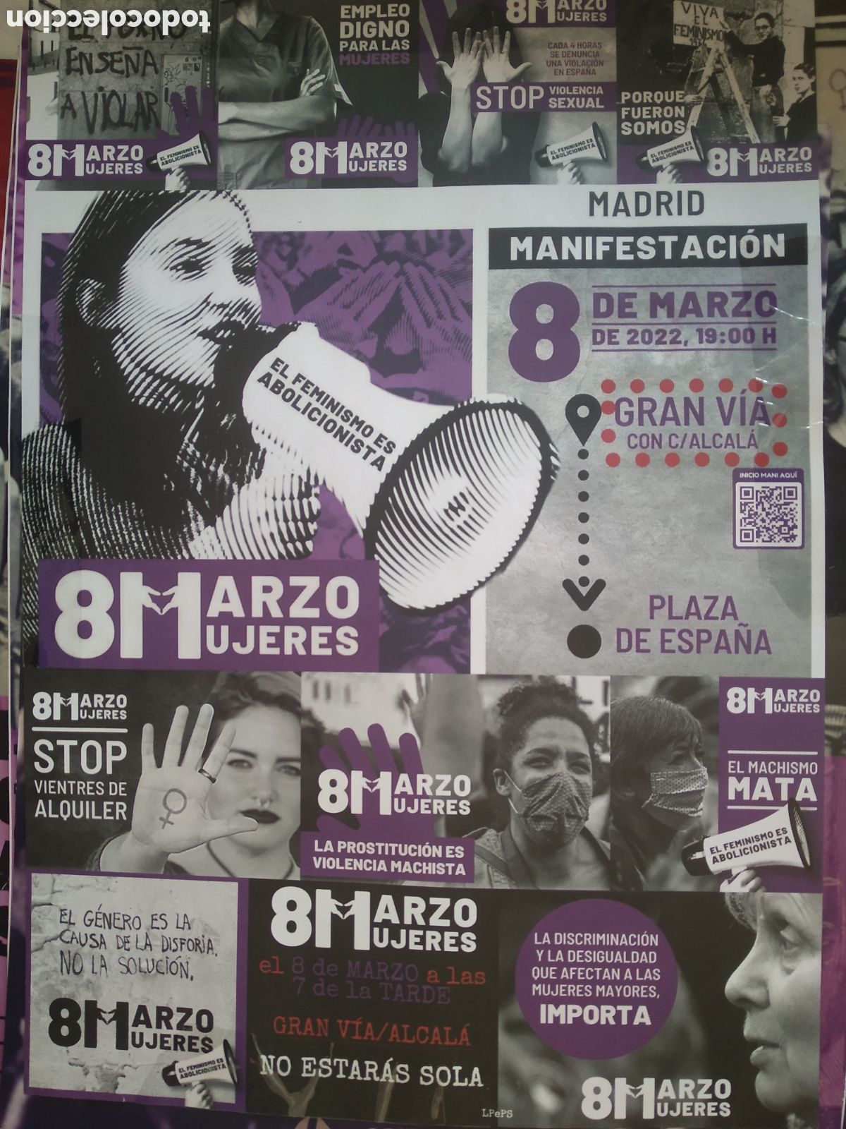 Carteles Pol&iacute;ticos: CARTEL 8 MARZO MUJERES MANIFESTACION MADRID LPEPS MIDE 29,5CM X 42CM