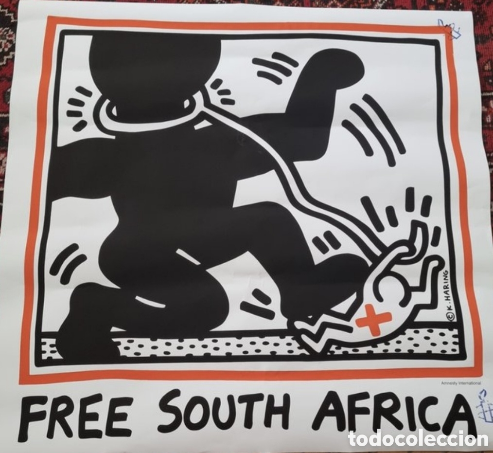 Carteles Pol&iacute;ticos: P&oacute;ster Libertad Sud&aacute;frica Keith Haring original a&ntilde;os 70 gran tama&ntilde;o