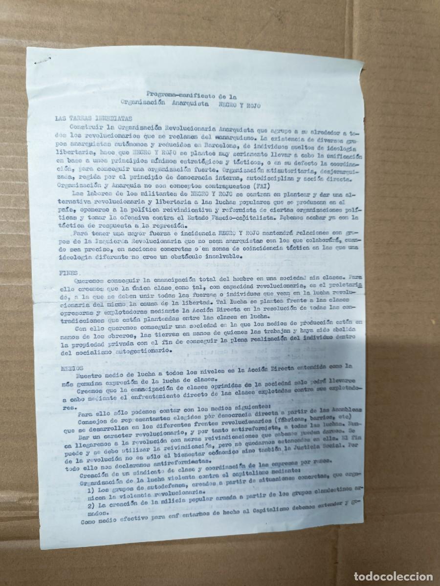 Carteles Pol&iacute;ticos: ANTIGUO PROGRAMA MANIFIESTO DE LA ORGANIZACION ANARQUISTA NEGRO Y ROJO, TRANSICION -P21